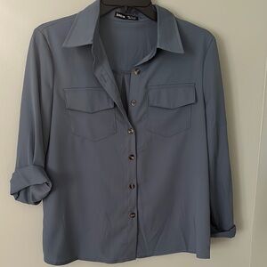 SHEIN Women's Button-Up Blouse - Slate Blue